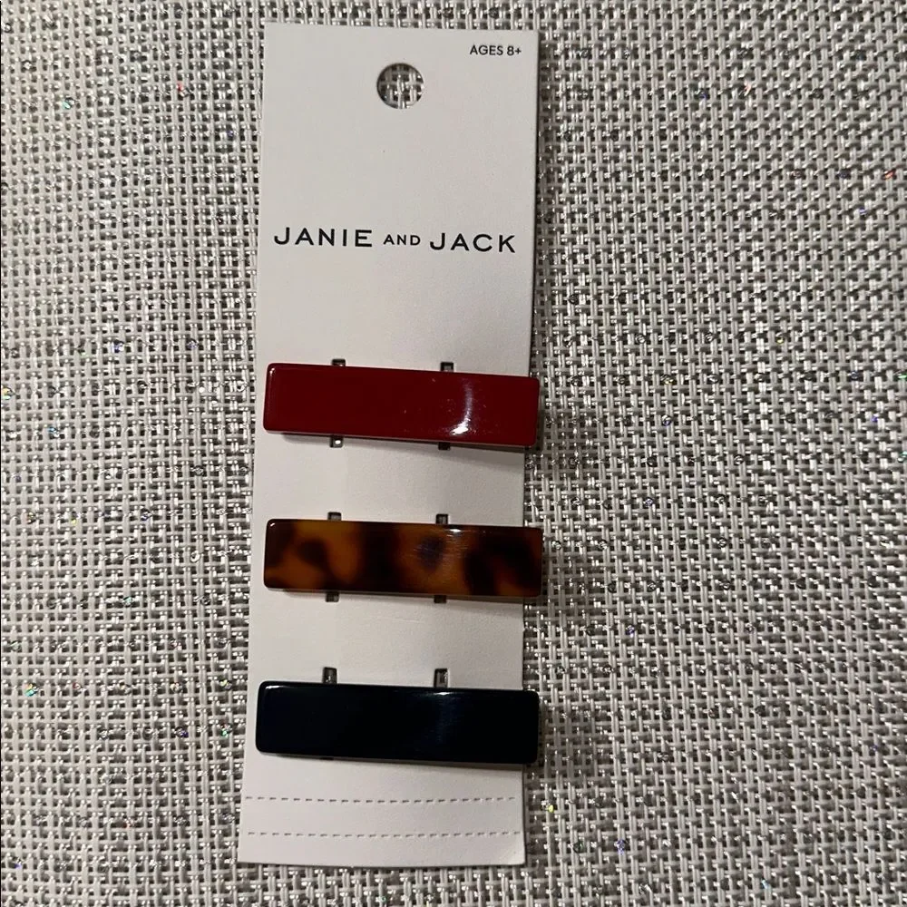 JANIE AND JACK RED BLACK LEOPARD BROWN Barrettes SET of 3